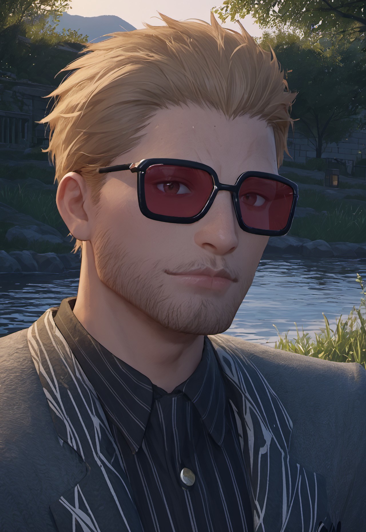 safe_pos, score_9, score_8_up, score_7_up, source_anime, rating_nsfw, ultra hd, absurdres, solo, masterpiece, best quality, best aesthetic, Expressiveh, wolfconf, burankoprn!, 1boy

InfinityNRicardo, short hair, blonde hair, sunglasses, facial hair, suit, outside, morning, looking at viewer, portrait, headshot