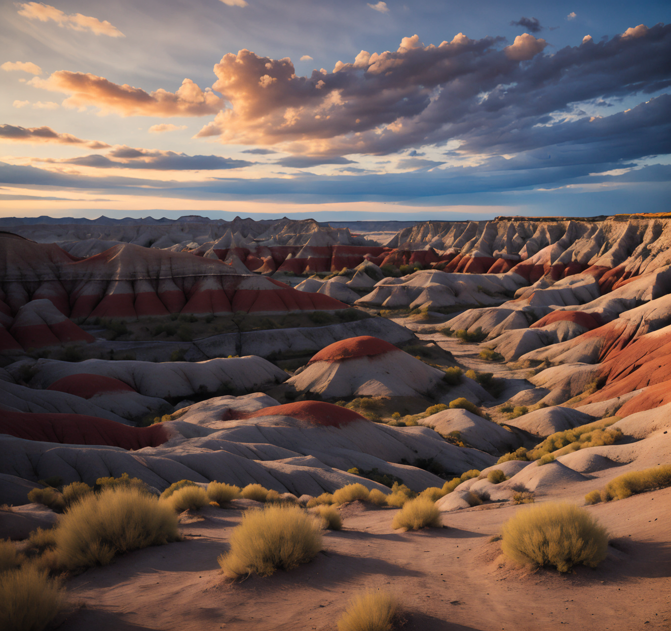 RAW photo, (masterpiece:1.3), subsurface scattering, heavy shadow, (high quality:1.4), (intricate, high detail:1.2), professional photography, HDR, High Dynamic Range, realistic, ultra realistic, photorealistic, high resolution, film photography, ambient lighting, atmospheric effects, <lora:detail_slider_v4:2>, OverallDetail,  <lora:Badlands:1>,badlands, blue sky, building, cliff, cloudy sky, day, desert, dirt, hill, horizon, landscape, moon, no humans, orange sky, outdoors, plant, realistic, rock, scenery, shadow, sky, traditional media