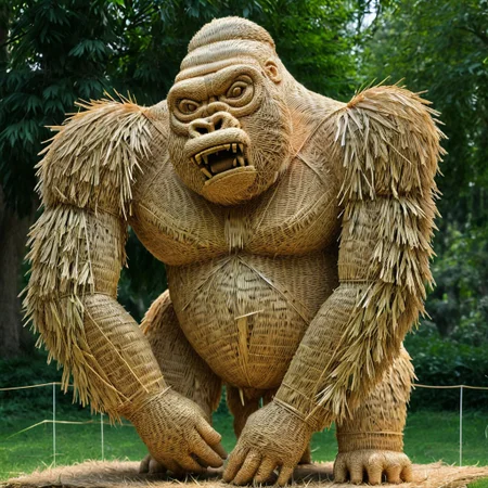 made of straw, detailed gorilla,