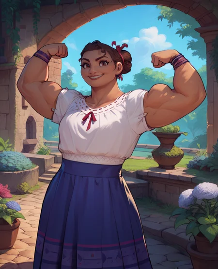 score_9,score_8_up,score_7_up,score_6_up,
Luisaxl,brown hair,hair bun with red ribbon,brown eyes,smile,flexing,
standing,smile,
blue skirt,bracelets,white top,
garden,stone bridge,morning,
<lora:LuisaENC:0.9>,