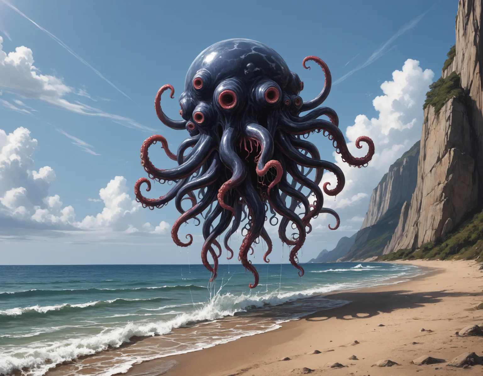 score_9, an eldritch abomination emerging out of the ocean surf. tentacles, sea creature, octopus,
<lora:The_Grey_Ones_Horror_Theme_v2-000008:0.6> gr4y0ne,