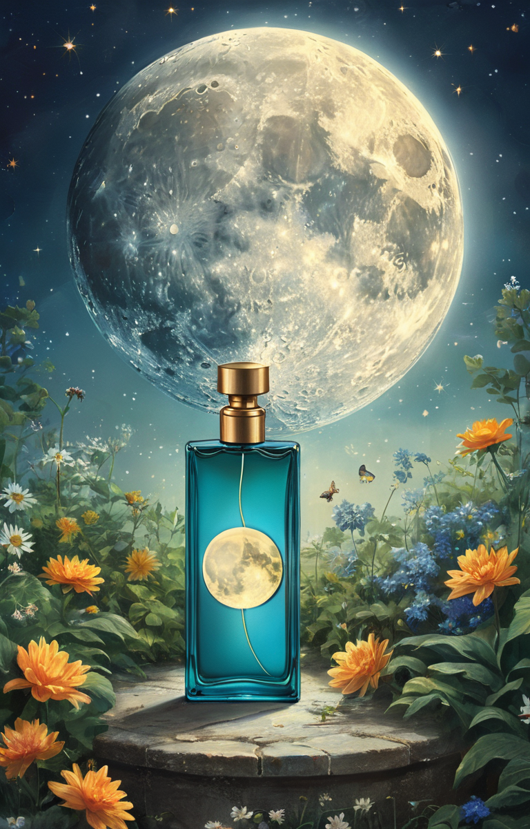 masterpiece,best quality,<lora:tbh67-sdxl:0.6>,illustration,MOON, A bottle of perfume in garden