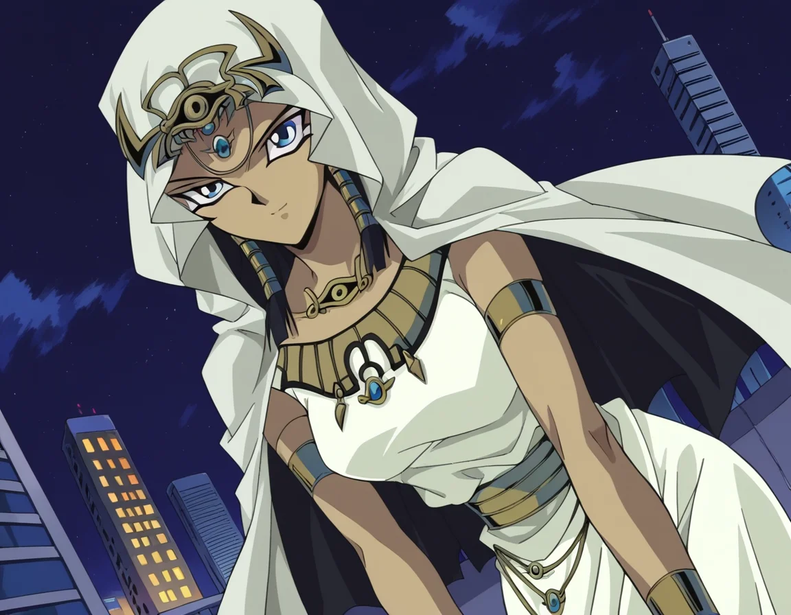 score_9, score_8_up, score_7_up, source_anime,
ishuzuishtar, <lora:ishuzu-ishtar-anime-ponyxl-lora-nochekaiser:1>,
ishuzu ishtar, blue eyes, dark skin, dark-skinned female, black hair, egyptian,
dress, jewelry, hood, cape, armlet, eye of horus,
outdoors, cityscape, smile, bent over,
looking at viewer, dutch angle, cowboy shot,