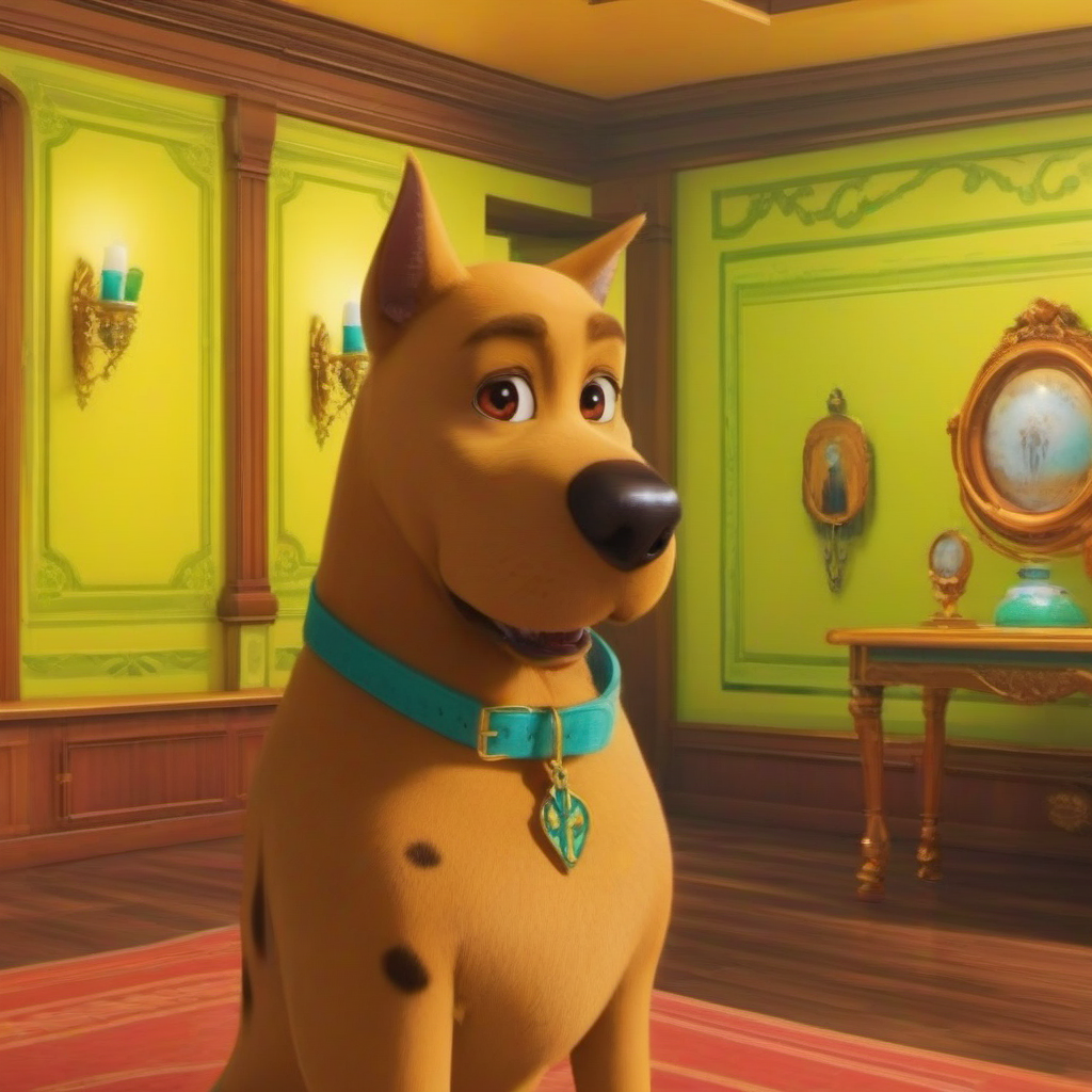 anime artwork a dog with a collar in a mansion <lora:ScoobyDoo1024:0.8> . anime style, key visual, vibrant, studio anime,  highly detailed