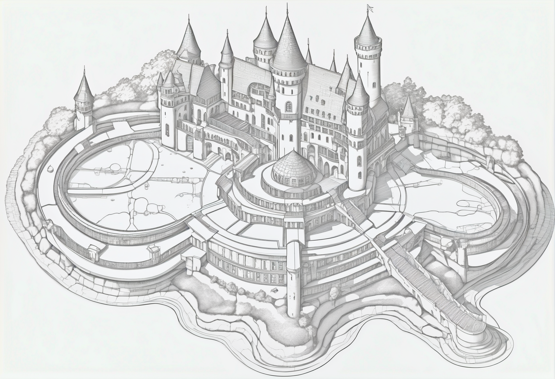 floorplan of a fantasy castle palace on the rhine river, asymmetrical, high resolution<lora:floorplans-prod-e-000012:1>