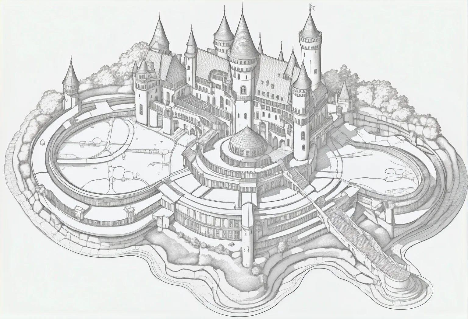 floorplan of a fantasy castle palace on the rhine river, asymmetrical, high resolution<lora:floorplans-prod-e-000012:1>