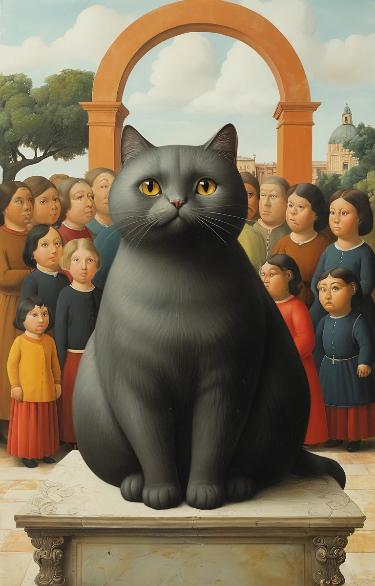masterpiece,best quality,<lora:tbh145-sdxl:0.7>,cat,illustration,style of Fernando Botero,
