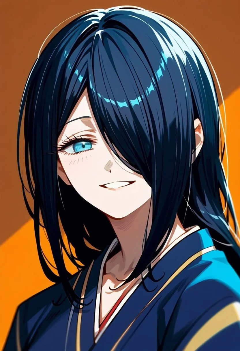 score_9,score_8_up,score_7_up,source_anime, Hana Mitani,1girl,solo,looking at viewer,smile,parted lips,japanese clothes,kimono,hair over one eye,portrait,