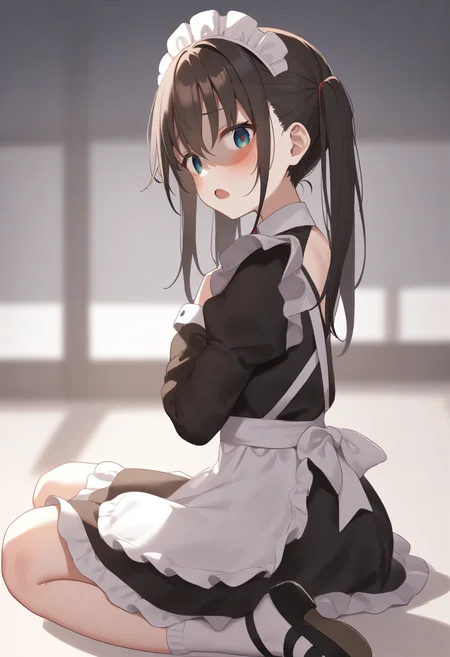 1girl,sincos, ningen mame, toosaka asagi,solo,medium breasts,20yo,maid,maid headdress,
yandere, <lora:yandere_XL_v1:0.7>
shaded face,empty eyes,head tilt,
from side, full body, looking at viewer, brown hair, black eyes,guilt, Station platform, open mouth, quad tails hair,,
best quality, very aesthetic, absurdres