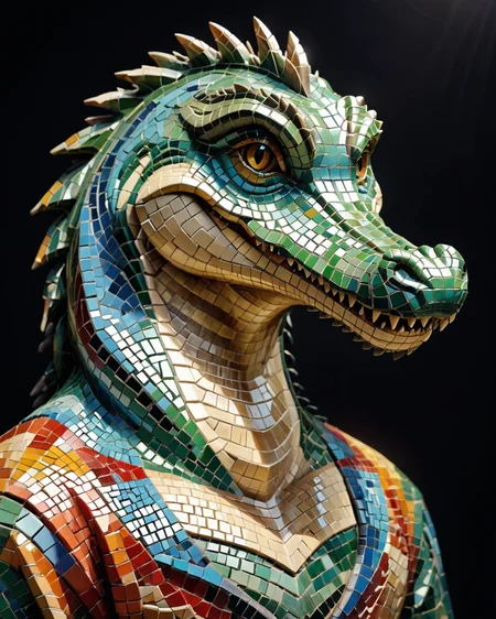score_9, score_8_up, score_7_up, intricate details, rating_safe,
 <lora:MosaicStyle:1>,
1boy(Mosaic, made from colored stone pieces, 
crocodile, 
full body, looking at the viewer, solo, smiling), black background, 
<lora:ral-chrosc-clr:0.3>, ral-chrosc-clr,
<lora:xl_more_art-full_v1:0.3>,
<lora:add-detail-xl:0.3>