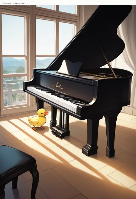 score_9, score_8_up, score_7_up, source_anime BREAK <lora:grandpiano-concept-richy-v1_pdxl:1> grand piano, artist name, indoors, no humans, window, shadow, rubber duck, reflection