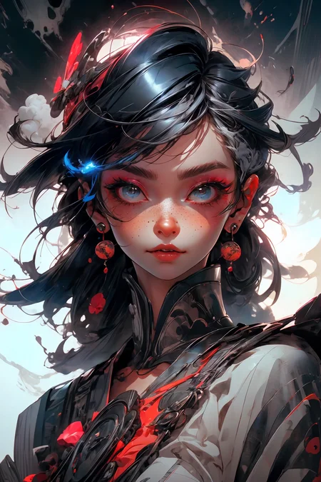 close-up shot, woman, gothic make-up, detailed skin, light freckles, shallow depth of field, OverallDetail
<lora:more_details:0.4>
<lora:Cosmic anime-oil fusion v2:0.45>
<lora:AnimeVibesV3:0.3> animevibes,
<lora:3DMM_V11:0.5> 3DMM
<lora:midjourney_20230624181825:0.7> midjourney ,
<lora:LAS:0.5> cloud,colorful,
<lora:msw_locon-t2:0.6>
<lora:wuxia2:0.6> gu,
<lora:CyberpunkStyleV1:0.2> PunkAI ,
<lora:CatgirlMaidV1.0-000003:0.35> CatgirlMaid, shiny, shiny hair, shiny skin, shiny clothes