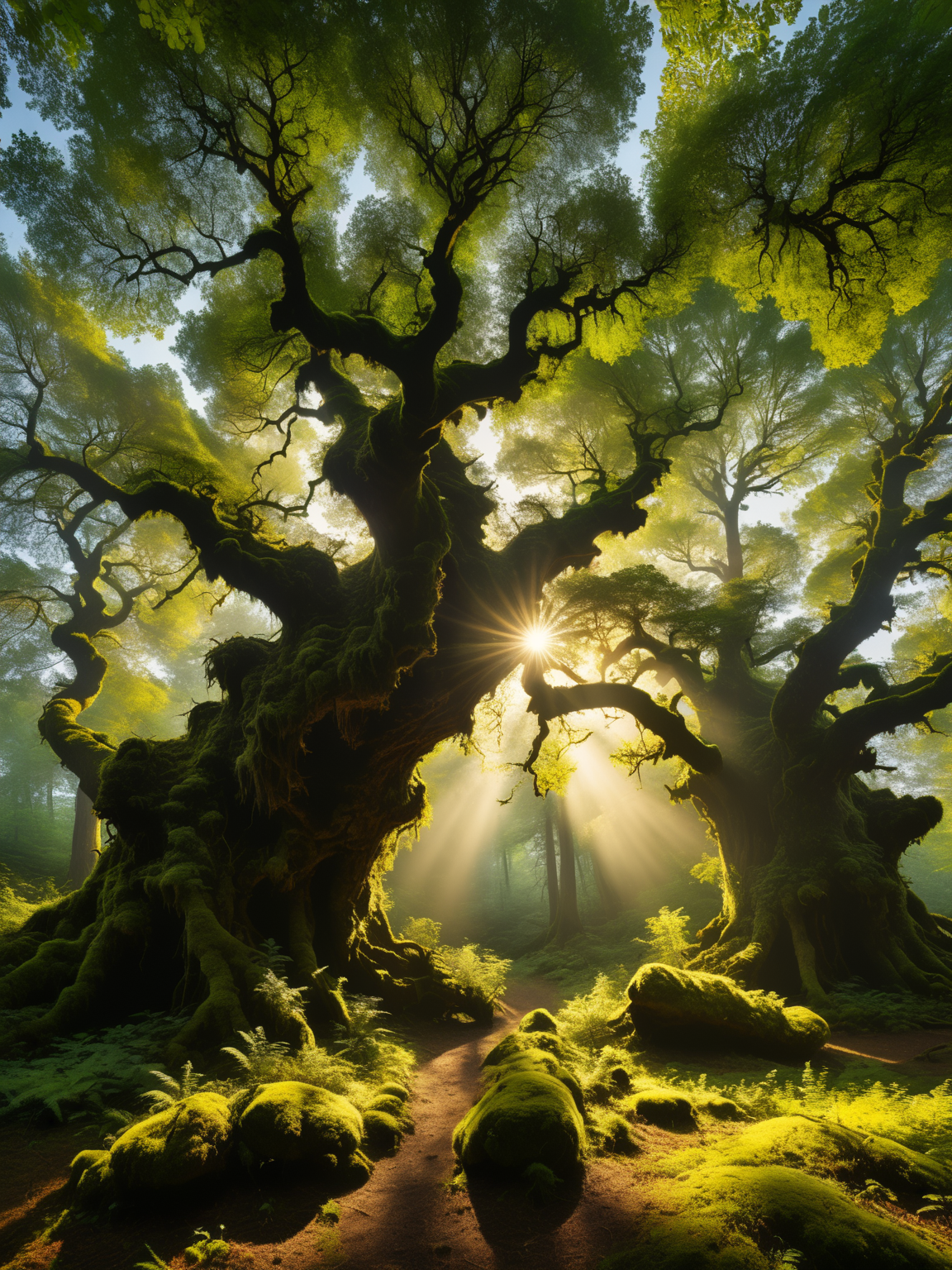 Sun-dappled forest, ancient moss-covered trees, boy's silhouette, wide-angle panoramic perspective + multi-layered depth, every leaf telling a story, emphasize texture, natural patterns + ultra-realism + golden hour glow, drone shot + macro details + nature sounds + IMAX + Dolby Vision + 4D Experience + Emmanuel Lubezki, ((enveloping nature)).
<lora:xl_more_art-full_v1:1>