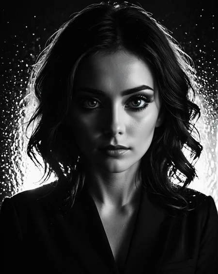 Silhouette style woman, low light, dramatic lighting, darkness, window lighting, eye lighting, water, black background, <lora:S4ndr4_mo6:0.75> S4ndr4 . High contrast, minimalistic, black and white, stark, dramatic