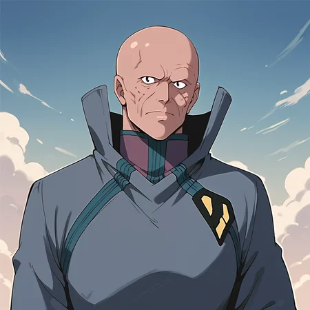 score_9, score_8_up, score_7_up, best quality, masterpiece, source_anime, zPDXL3, BREAK bald, boddolezar, old man, 1boy, solo,<lora:BoddleZer_Macross_ponyXL:1>