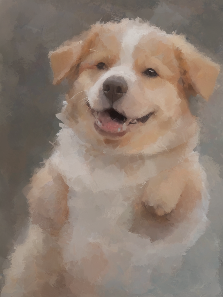 ptrn-no1 a doggo smiling in aspic, detailed , <lora:- SDXL - ptrn-no1_style_V1.0:1>