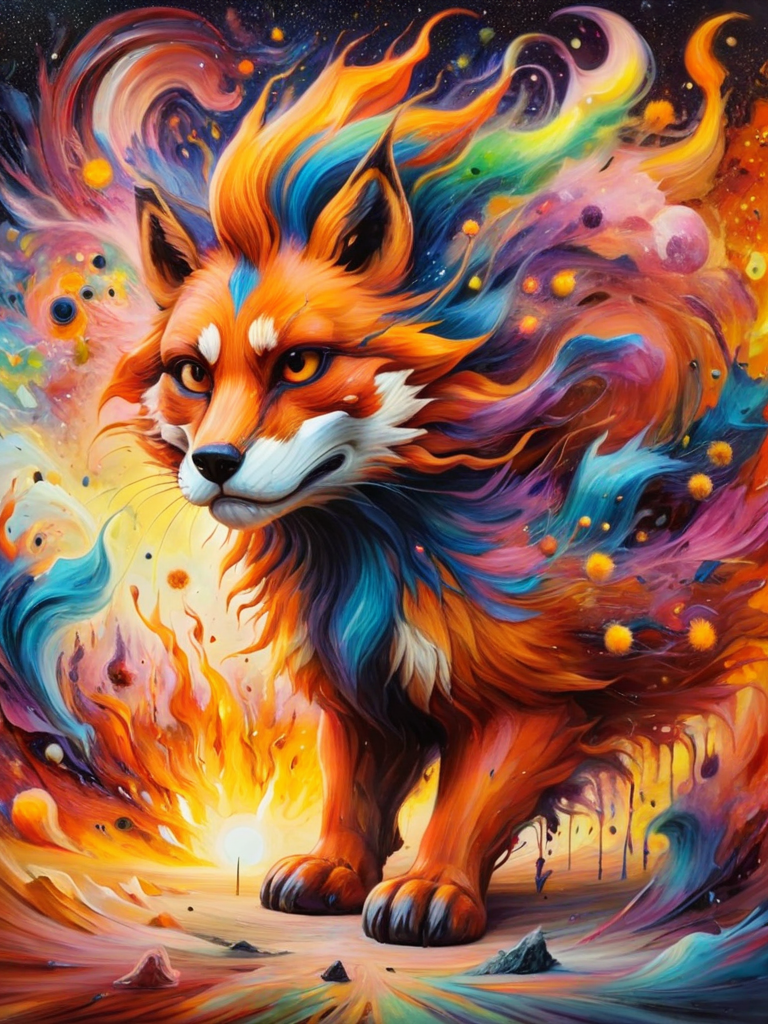 expressionist painting of firefox putting out the dawn, made from from pollen and homey, energetic brushwork, bold colors, abstract forms, expressive, emotional,  <lora:ral-dissolve-sdxl:0.8> ral-dissolve , <lora:ral-varnish-sdxl:1.0> ral-varnish