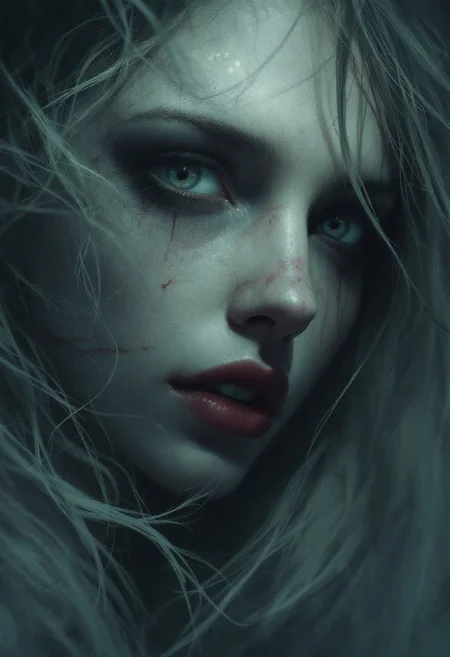 OMINOUS,NIGHTMARE,HORROR,portrait of a woman,sadness,despair,ethereal,DEPRESSION,high detail,4k,digital painting,artstation,concept art,sharp focus, aidmamj6.1, bo-abyss, aidmafluxpro1.1, aidmaimageupgrader