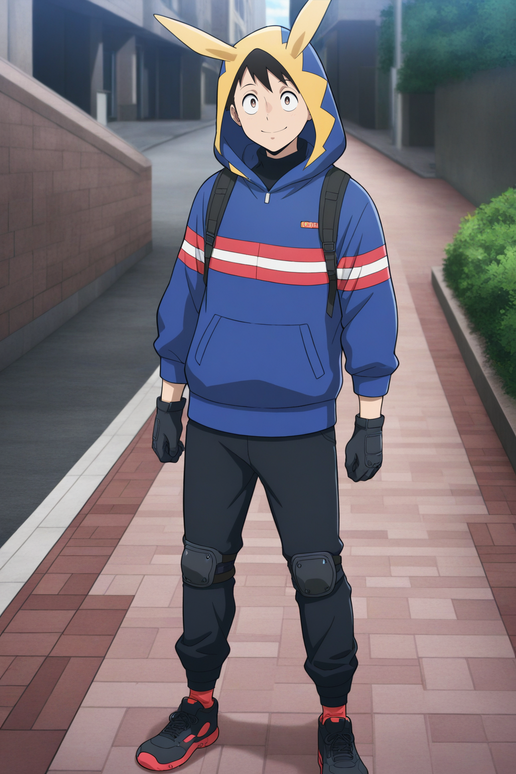 masterpiece, best quality, amazing quality, very aesthetic, absurdres, ultra detailed,
<lora:il_contrast_slider_d1 (Ð¦ÐÐÐ¢ ÐÐÐ Ð¢ÐÐÐÐ):-0.8>
<lora:Kouichi Haimawari:0.8> kouichi_haimawari, 1boy,
hood with ears, blue hoodie, black pants, black gloves with knee pads, black sneakers with red soles,
smile, solo, standing,