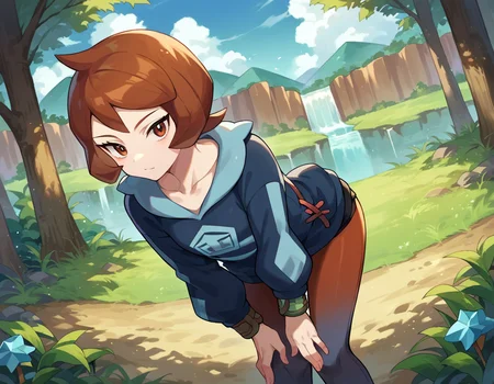 score_9, score_8_up, score_7_up, source_anime,
pokemonarezu, <lora:pokemon-arezu-ponyxl-lora-nochekaiser:1>
pokemonarezu, brown hair, cowlick, short hair, brown eyes,
collarbone, diamond clan outfit, jacket, long sleeves, pantyhose,
outdoors, nature, bent over,
looking at viewer, cowboy shot, dutch angle,