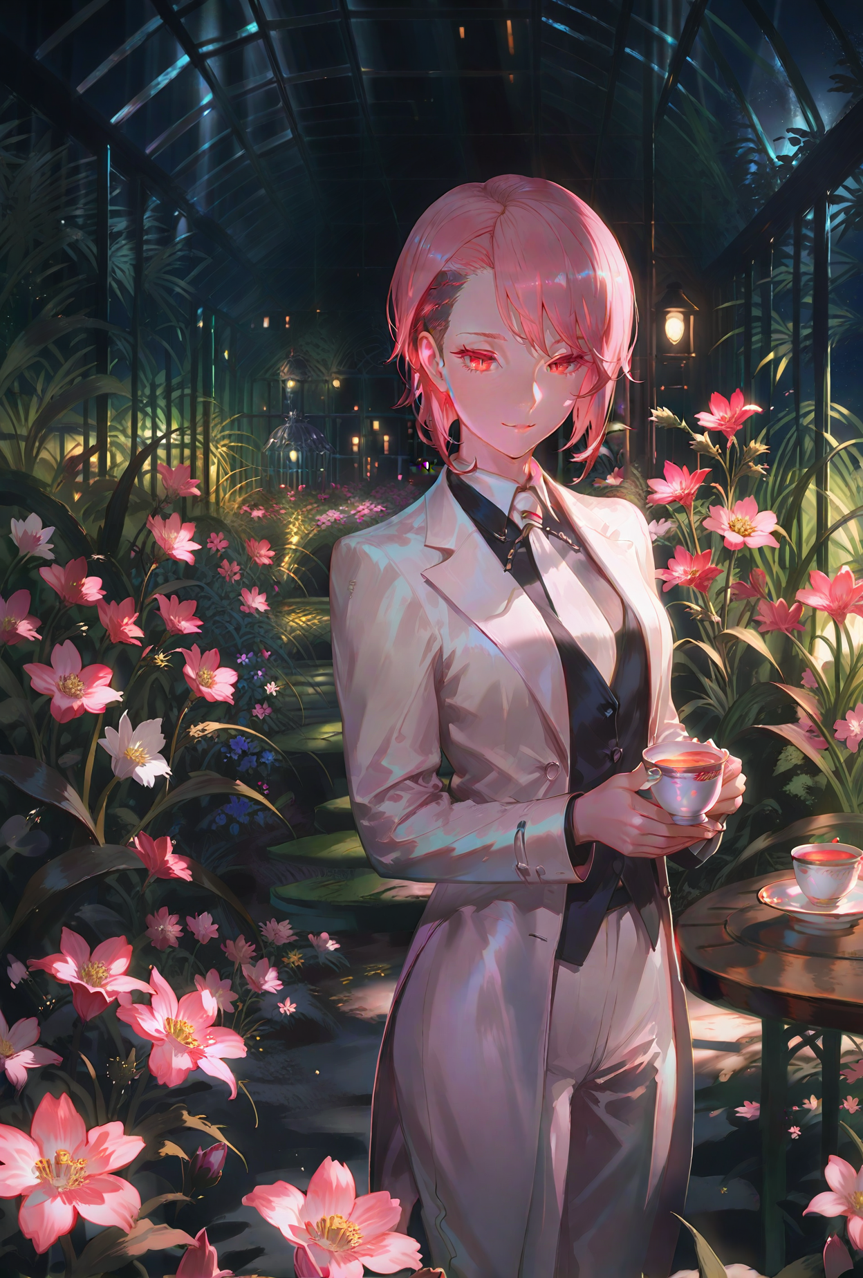 Masterpiece, Best Quality, absurdres,
1girl, pink hair,
garden,greenhouse,
<lora:add-detail-xl:1>, <lora:nyalia_NoobXL:0.3>, <lora:cutesexyrobutts_style_illustrious_goofy:0.2>, usnr, <lora:USNR STYLE_XL_loha:0.9>, <lora:ponyv5_noobV065S_1_adamW:0.7>, <lora:lily_style_xl:1>,