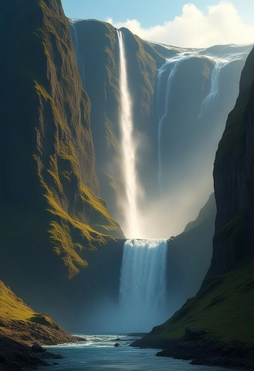 Scottish cliffs, waterfall, Dream Scenery,
detailxl, valley, mountains, rocks, spring, sunset
