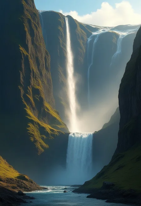 Scottish cliffs, waterfall, Dream Scenery,
detailxl, valley, mountains, rocks, spring, sunset