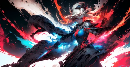 Saber1girl, In hand huge flame great swordwhite blue dressBlue capeBlue bowgorgeous armorplatinum blonde hair
A shot with tension(sky glows red,Visual impact,giving the poster a dynamic and visually striking appearance:1.2),
<lora:~Q?-Saber:0.8>
<lora:more_details:0.4>
<lora:Cosmic anime-oil fusion v2:0.45>
<lora:AnimeVibesV3:0.3> animevibes,
<lora:3DMM_V11:0.5> 3DMM
<lora:midjourney_20230624181825:0.7> midjourney ,
<lora:LAS:0.5> cloud,colorful,
<lora:msw_locon:0.6>
<lora:wuxia2:0.6> gu,
<lora:CyberpunkStyleV1:0.2> PunkAI ,
<lora:CatgirlMaidV1.0-000003:0.35> CatgirlMaid, shiny, shiny hair, shiny skin, shiny clothes