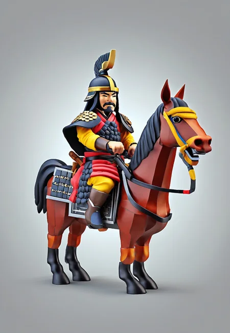 novuschroma53 style a handmade, cartoon, statue of a a samurai warrior on a horse, full body, isometric, top down, game asset, handmade, game icon, cartoon