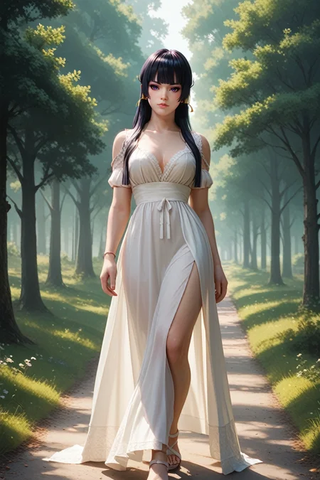 score_9, score_8_up, score_7_up,
<lora:DOANyotengu:0.8>
DOANyotengu, 1girl, black hair, purple eyes, long hair, blunt bangs, looking at viewer, walking, countryside road lined with trees, late afternoon light casting long shadows, nostalgic and carefree vibe