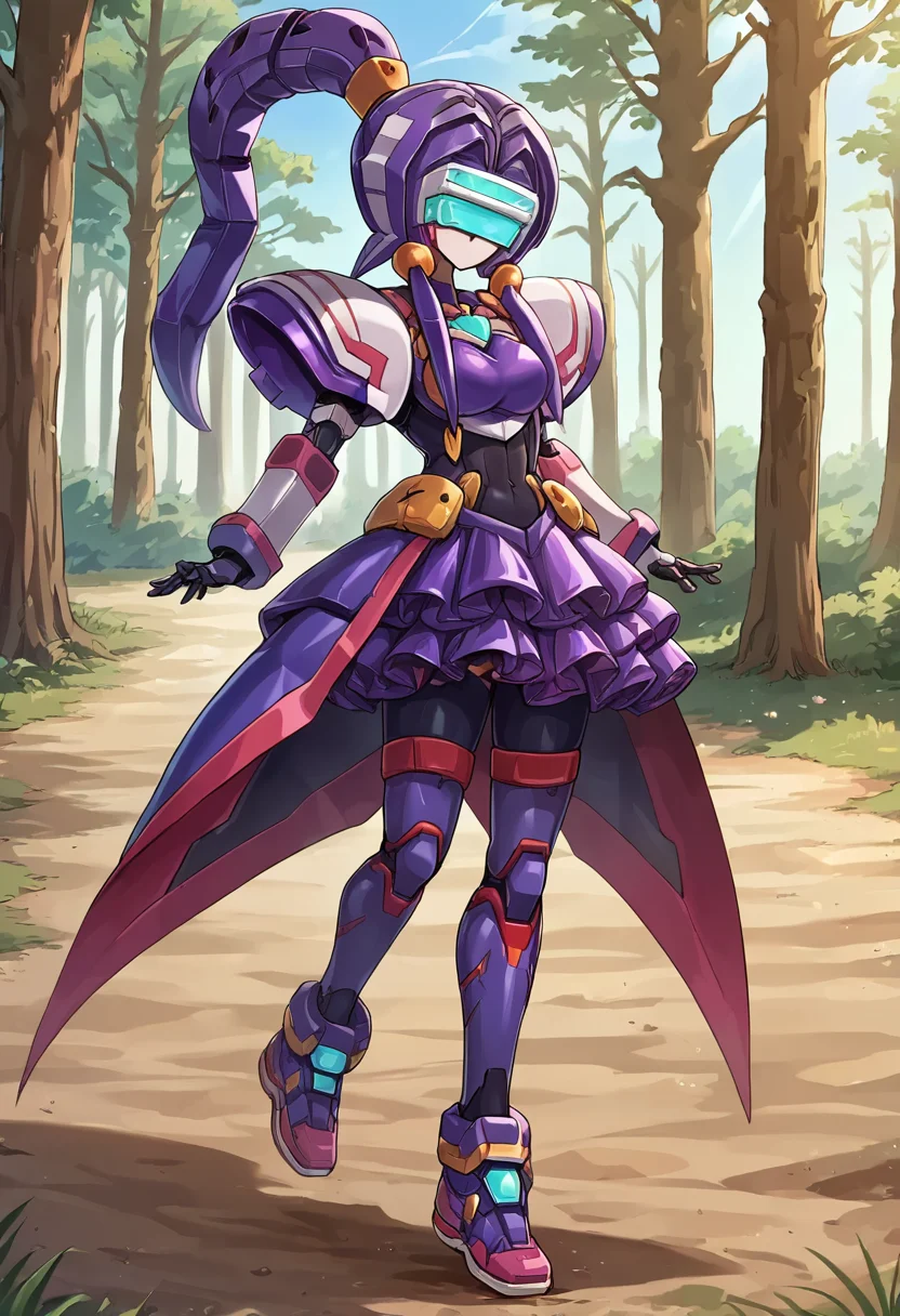 score_9, score_8_up, score_7_up, source_anime, BREAK
<lora:Pochincoff_VirtualOn_V1:1>,Pochincoff_VirtualOn,1 girl, robot, robot joints, armor, bodysuit, colored skin, shiny skin, head_mounted display, thighhighs, mecha skirt, dark skin,
Angelan , Purple Armar, Purple Clothes, hairstyle, ponytail, (Purple hair:1.3), (short hair with long locks;1.3), magical girl,
daytime, nature, forest, leather, wood, sunlight,
