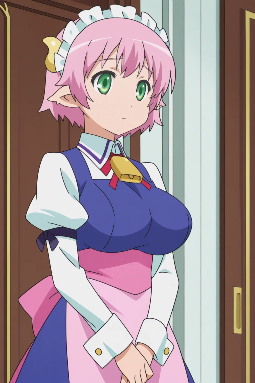elfreda mirjasdottir, maid, cowbell, anime coloring <lora:Astarotte_no_Omocha_-_illustrious:0.8>