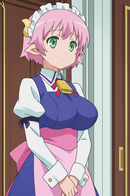 elfreda mirjasdottir, maid, cowbell, anime coloring <lora:Astarotte_no_Omocha_-_illustrious:0.8>