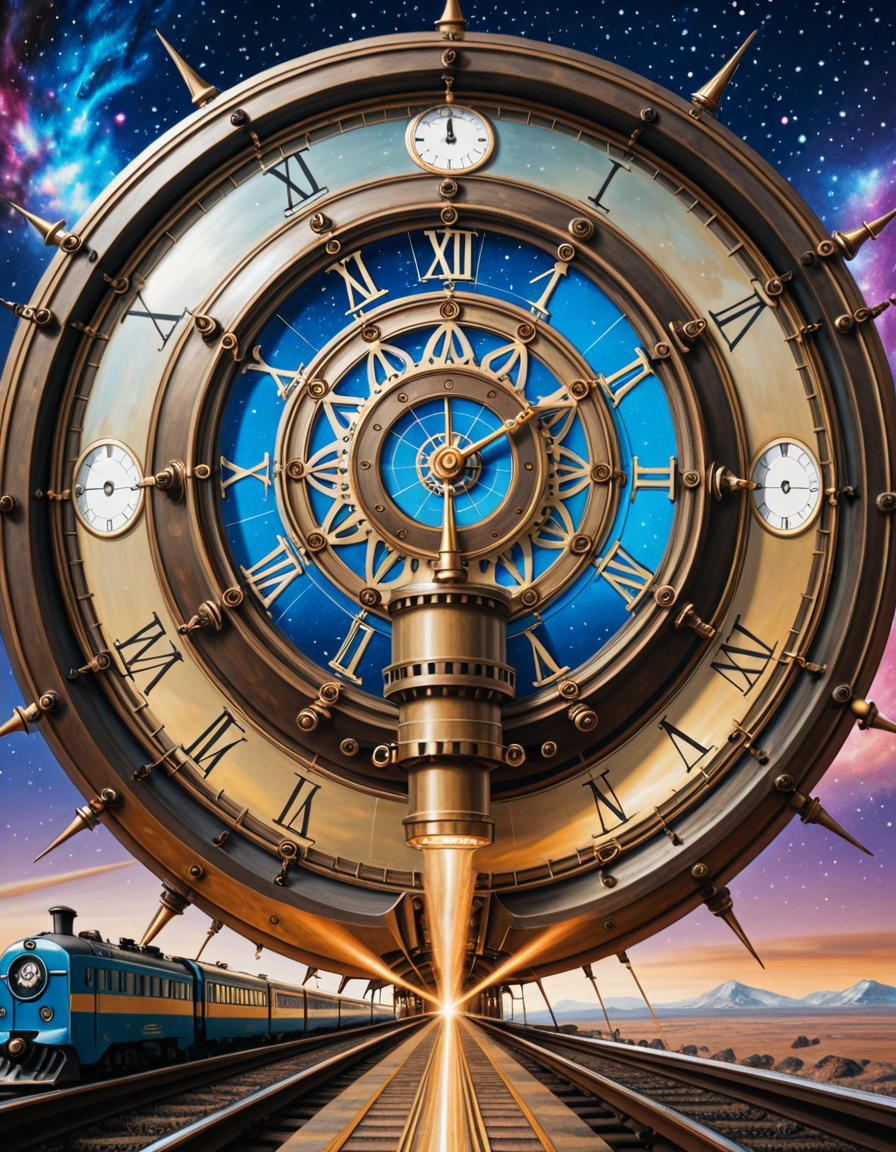 A surreal, steampunk-inspired painting of a fantastical train speeding through deep space, in the distinctive style of JarosÅaw Jasnikowski. The train is elongated, with exaggerated mechanical partsâgears, pistons, brass pipes, and rotating turbinesâinterwoven with intricate ornamentation and impossible engineering. The locomotive defies gravity, riding on luminous rails made of light and energy that twist and spiral into the cosmic void. Stars, nebulae, and strange planetary bodies fill the background, glowing in vibrant hues of violet, blue, and crimson. The train's engine emits streams of golden steam and electric sparks that blend into the surrounding stardust. Elements of surreal architectureâfloating domes, clock towers, and spiresâdrift alongside the train, evoking a dreamlike journey through a mechanical universe. The atmosphere is otherworldly, with dramatic lighting, long shadows, and rich, metallic textures. The entire composition has a dreamlike, metaphysical quality, with exaggerated perspective and impossible physics, capturing Jasnikowskiâs unique visual language.<lora:SDXLFaeTastic2400:0.4> <lora:extremely_detailed:0.4> extremely detailed,JarosÅaw J4sn1k0wsk1 <lora:JarosÅaw_J4sn1k0wsk1:1>, Masterpiece,best quality,hi res,8k,hi res,8k,award winning,(sharp focus, intricate, highly detailed),