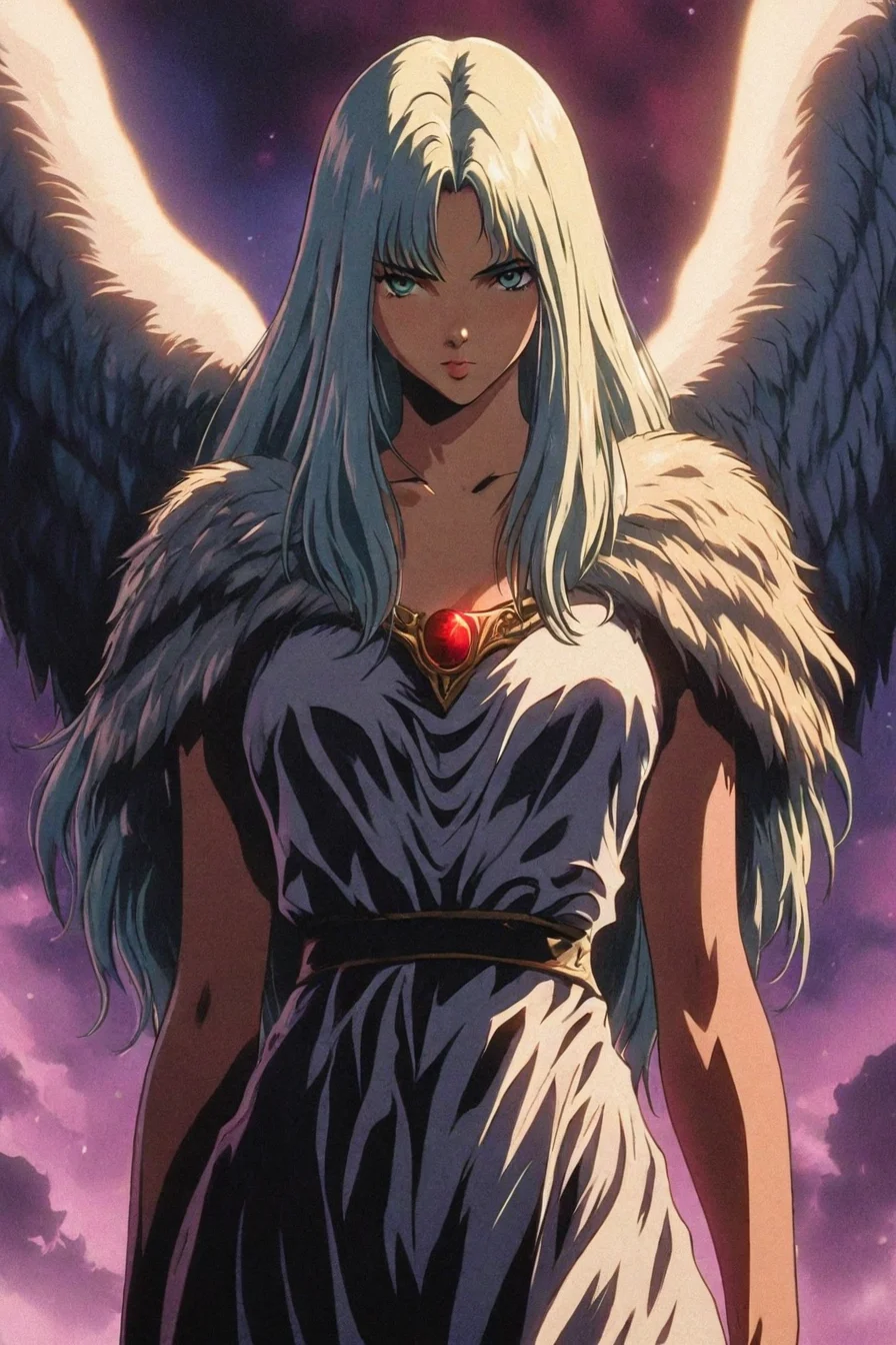 1girl, solo, alone, angel, <lora:dark_fantasy_anime_illustriousXL:1>, dark_fantasy_style, dark fantasy, retro, masterpiece, highres