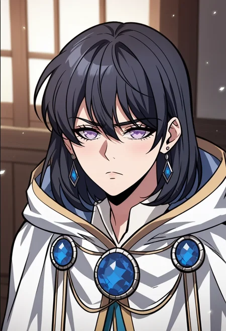 score_9, score_8_up, score_7_up, source_anime,anime screencap, anime coloring,intricate details,rating_explicit, masterpiece, best quality,
(best quality, absurd res, ultra detailed),, ((solo)), good eyes,perfect eyes,,detailed eyes, zPDXLxxx , zPDXL3,detailed, detailed face, <lora:add-detail-xl:3>,
BREAK
<lora:Catio:0.8>, catio, purple eyes, black hair, medium hair, earrings, , blue shorts, cloak ,robe , jewelry,
BREAK
frown,