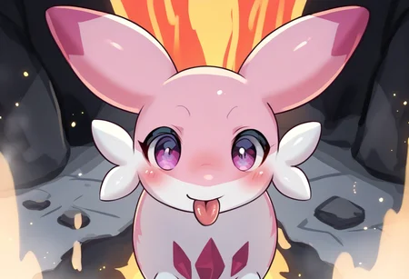 score_9, score_8_up, score_7_up, source_anime BREAK
volcano background, fire, magma, lava, smoke
Chillet_Palworld, feral, light pink fur, purple eyes, white underbelly, hot pink back spikes, hot pink chest markings, hot pink spots, hot pink-tipped ears, whiskers, long animal ears, long tail,
standing, leaning forward, pov, tongue, tongue out, blush, looking at viewer, smile, (facing viewer:1.3)
detailed background, beautiful scenery
<lora:add-detail-xl:1>
<lora:Chillet_Palworld:1>