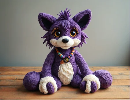 an dark purple yrnwrld yarn fursuit<lora:Yarnworld:1>