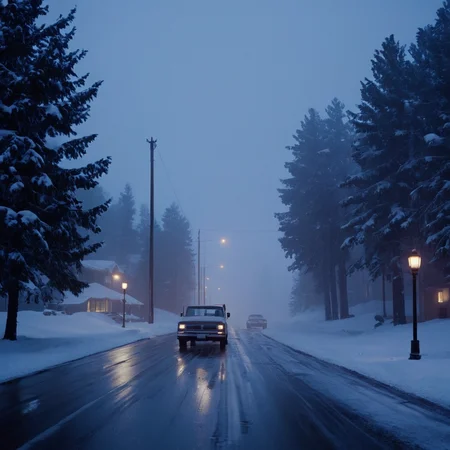 UHD, 4k, ultra detailed, cinematic, a photograph of <lora:perfection style:0.5> <lora:detailed:0.5> perfection detailed
<lora:The Shining film style:0.9>
<lora:1980's style:0.4>
In the 1980's in the Colorado Rocky Mountains a truck driving down a snow covered street,outdoors,sky,tree,no humans,night,ground vehicle,building,night sky,scenery,motor vehicle,blue theme,car,light,road,lamp,dark,lamppost,street,fog , cinematic, film, kodak, The Shining film style, epic, beautiful lighting, inpsiring