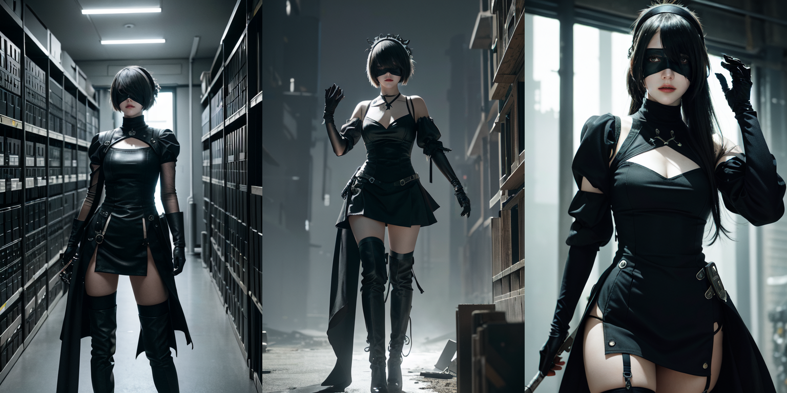 (otherworldly), highly insanely detailed, masterpiece, top quality, best quality, highres, 4k, 8k, RAW photo, (very aesthetic, beautiful and aesthetic), Cyborg, 
__lazy-wildcards/cosplay-char/Nier/2b/prompts__, 
<lora:Cyborg-models-542854:0.5>, 
(1girl, solo:1.6), 
BREAK
__lazy-wildcards/dataset/background__, (fantasy world)âââ