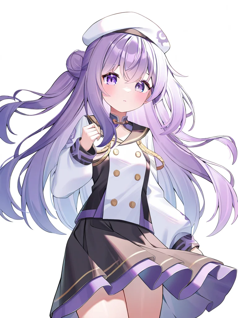 1girl,looking at viewer,solo,simple background,white background,cowboy shot,danyang,purple hair,,<lora:danyang-000012:1>, masterpiece, best quality, very aesthetic, absurdres,newest, incredibly absurdres,