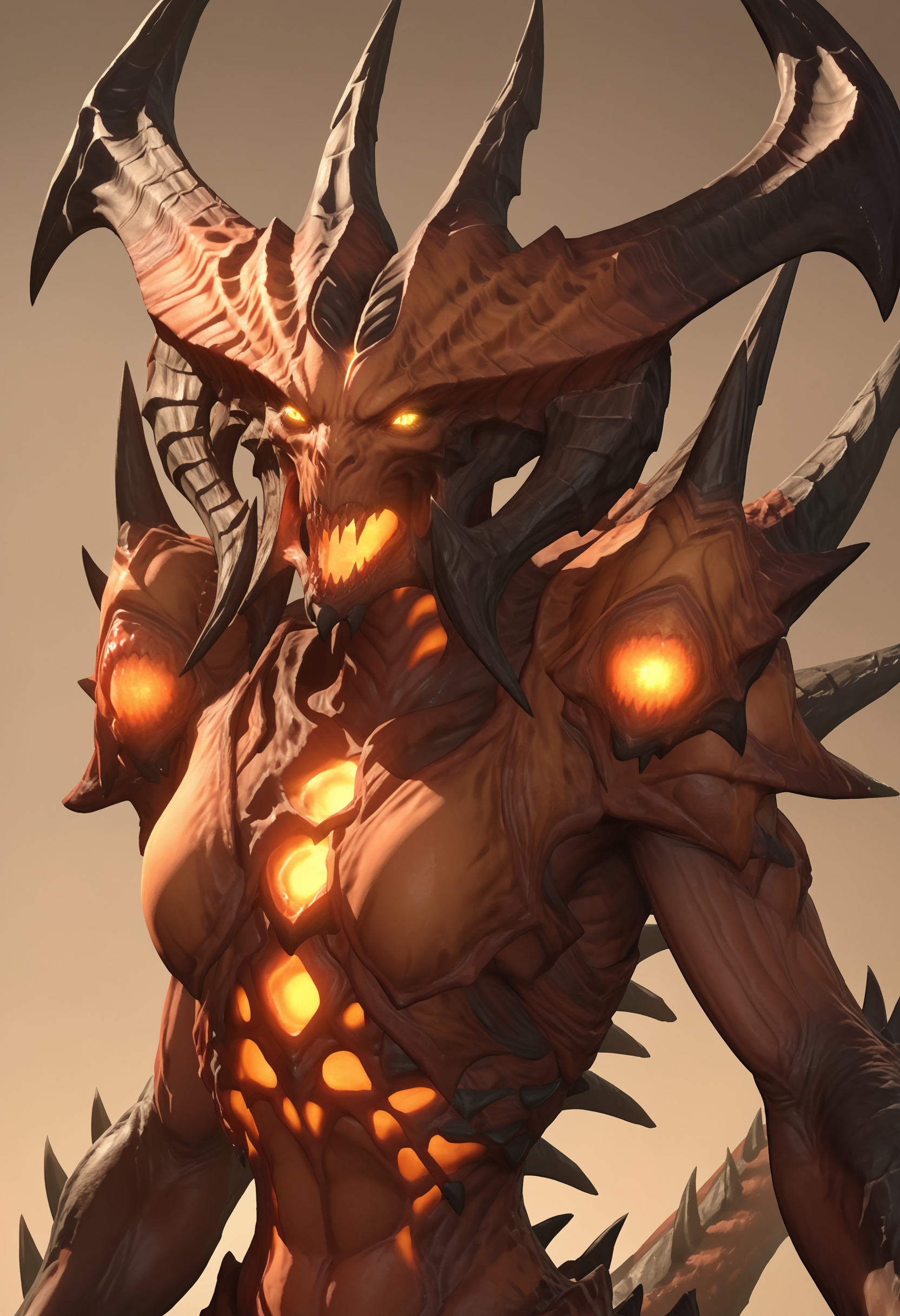 score_9, score_8_up, score_7_up, score_6_up, score_5_up, score_4_up, 1girl, <lora:DiabloD3:0.75> solo, monster, horns, claws, tail, teeth, sharp teeth, spikes, yellow eyes, glowing, glowing eyes, diablo, mouth closed, upper body,
light blue buebackground, simple background,