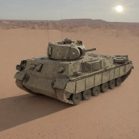 highres, best quality, masterpiece, very aesthetic, newest,source_photo,realistic,photo \(medium\), no humans,tank,turret,outdoors,desert,sun, <lora:ReallustriousX:1>