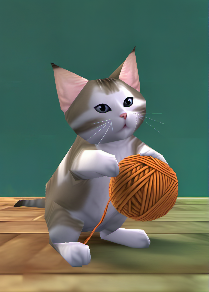 a cute cat playing with a ball of yarn, closeup, (ps1 style:1),  <lora:ps1_style_SDXL_v1:1>, (game screenshot), (computer generated image)