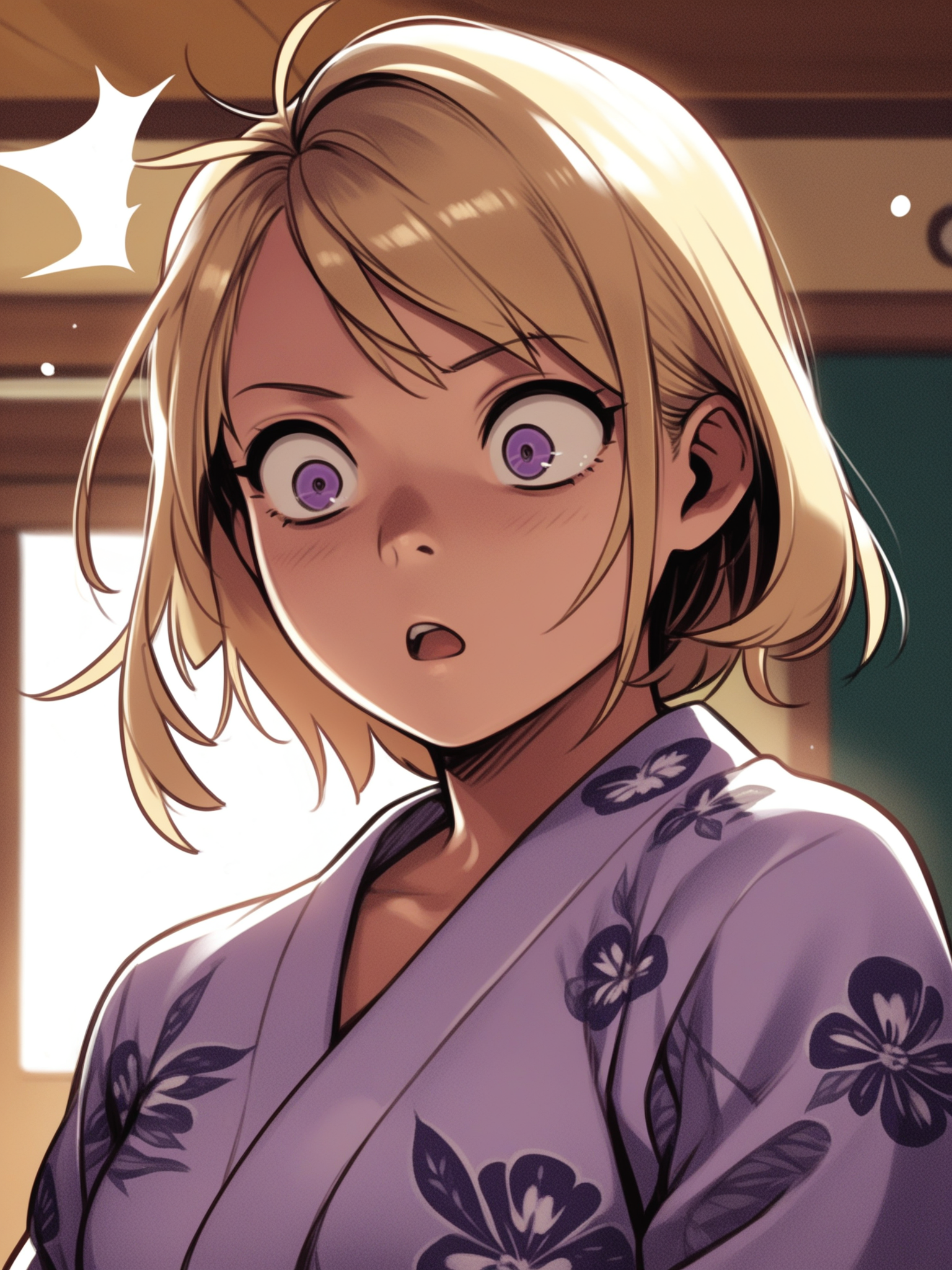 <lora:happy_tentacle-lovebeat-v0.2-000036:1>, ht_lovebeat, blonde hair, purple eyes, yukata , 1girl, solo, portrait , , ( surprised :1.2), , looking away , standing , facing viewer , score_9, score_8_up, score_7_up, score_6_up, score_5_up, score_4_up