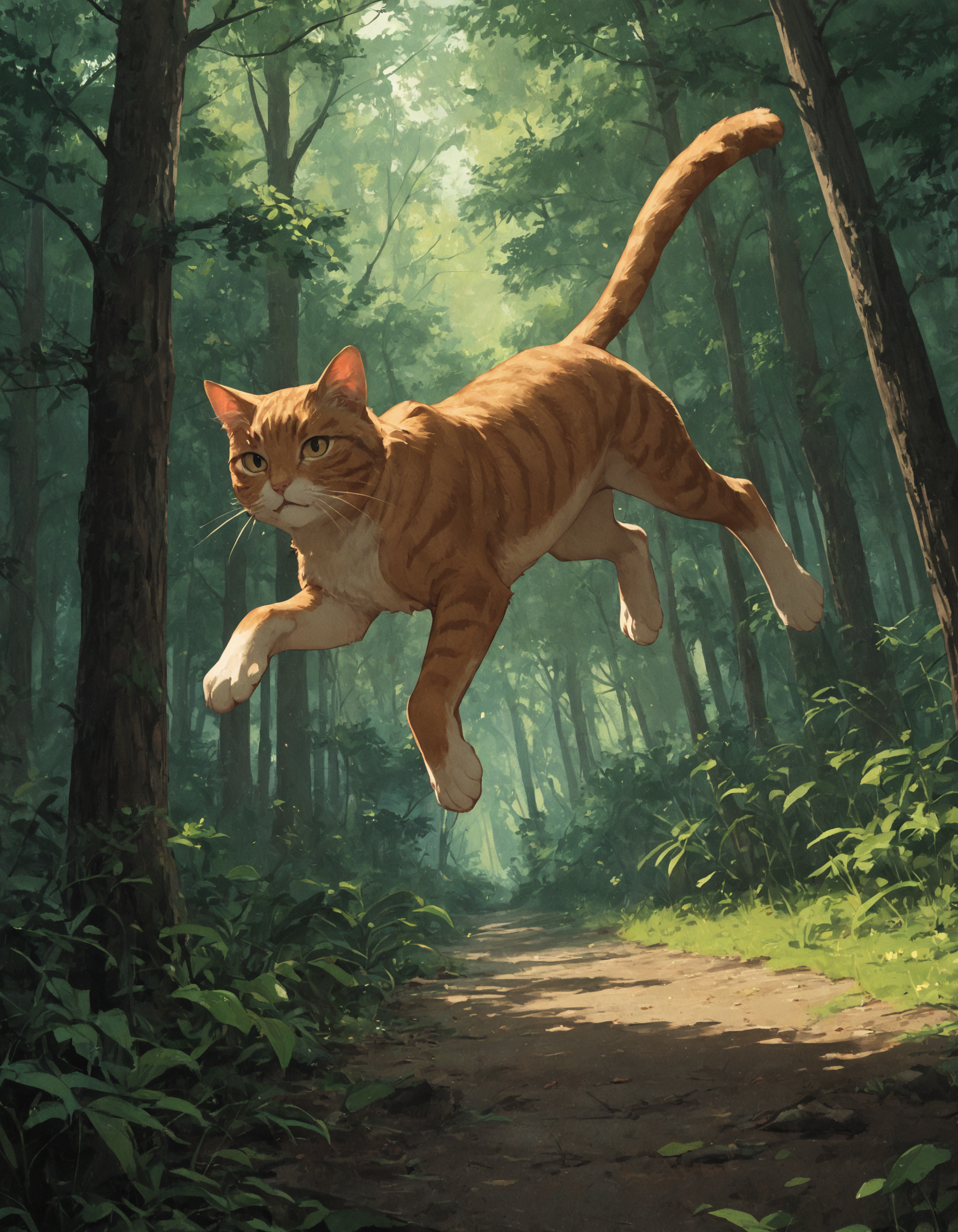 score_9, score_8_up, score_7_up,  score_6_up, score_5_up, source_anime, cat, forest, jumping,