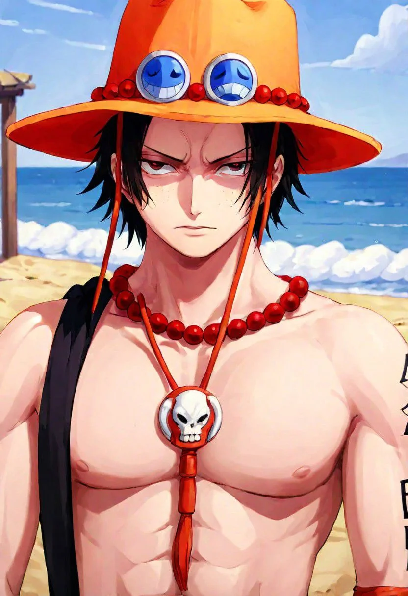 Ace , in beach , portrait, masterpiece, 8k, serious
