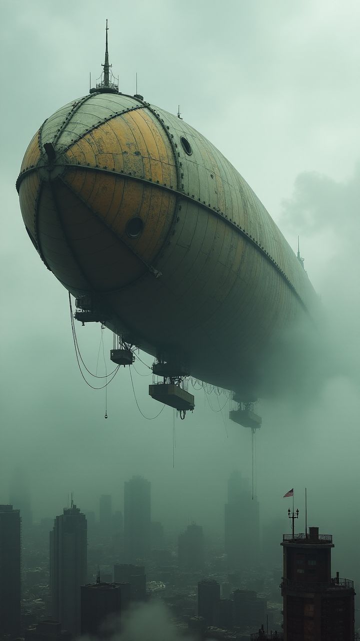A steampunk airship, rusted and mechanical, flying through thick clouds above a dystopian city. 
, <lora:aidmaImageUpgrader:0.25> aidmaimageupgrader ,
 <lora:aidmaHyperRealismV0.2:0.7> aidmahyperrealism
