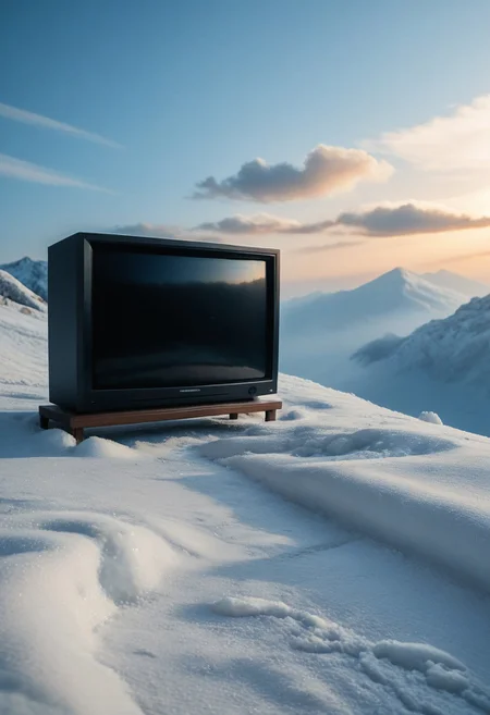 Score_PnyReal C4M3R403, no humans, cloud, snow, scenery, outdoors, sky, cloudy sky, television, grainy, film photography