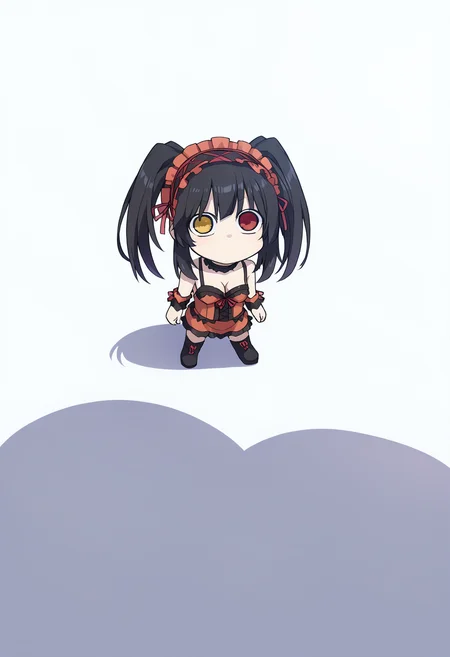 score_9, score_8_up, score_7_up, source_anime,
BREAK
<lora:shiKurumiV2:1> kurdef, long hair, black hair, twintails, red eyes, yellow eyes, clock eyes, heterochromia, hairband, bare shoulders, detached sleeves, choker, red dress, cleavage, bow, black thighhighs, lace-up boots,
<lora:shiBoobShadowV3:0.95>,
1girl, solo, shingleshadowmeme, meme, wide-eyed, breast shadow, wide-eyed, solid circle eyes, no mouth, closed mouth,
looking up, standing, full body,
simple background, white background, shadow, chibi, meme,